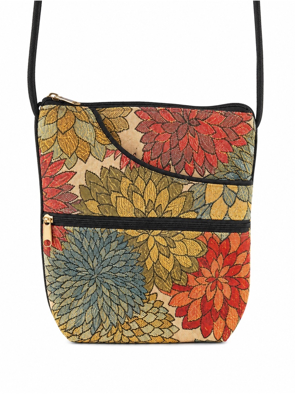 Floral Tapestry Crossbody Bag - Rust, Olive & Tan - Picture 2 of 4